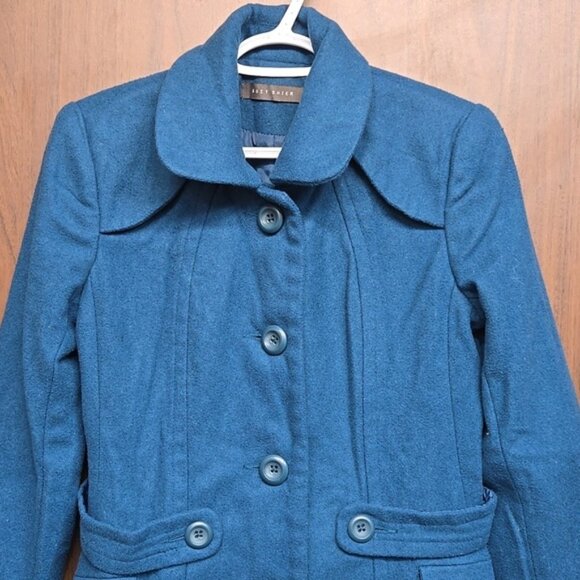 Suzy Shier Size XS Blue Button Down Midi Length Pea Coat - Picture 2 of 9